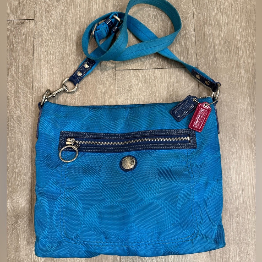 Vintage Coach Poppy Blue Signature Canvas Crossbody Bag